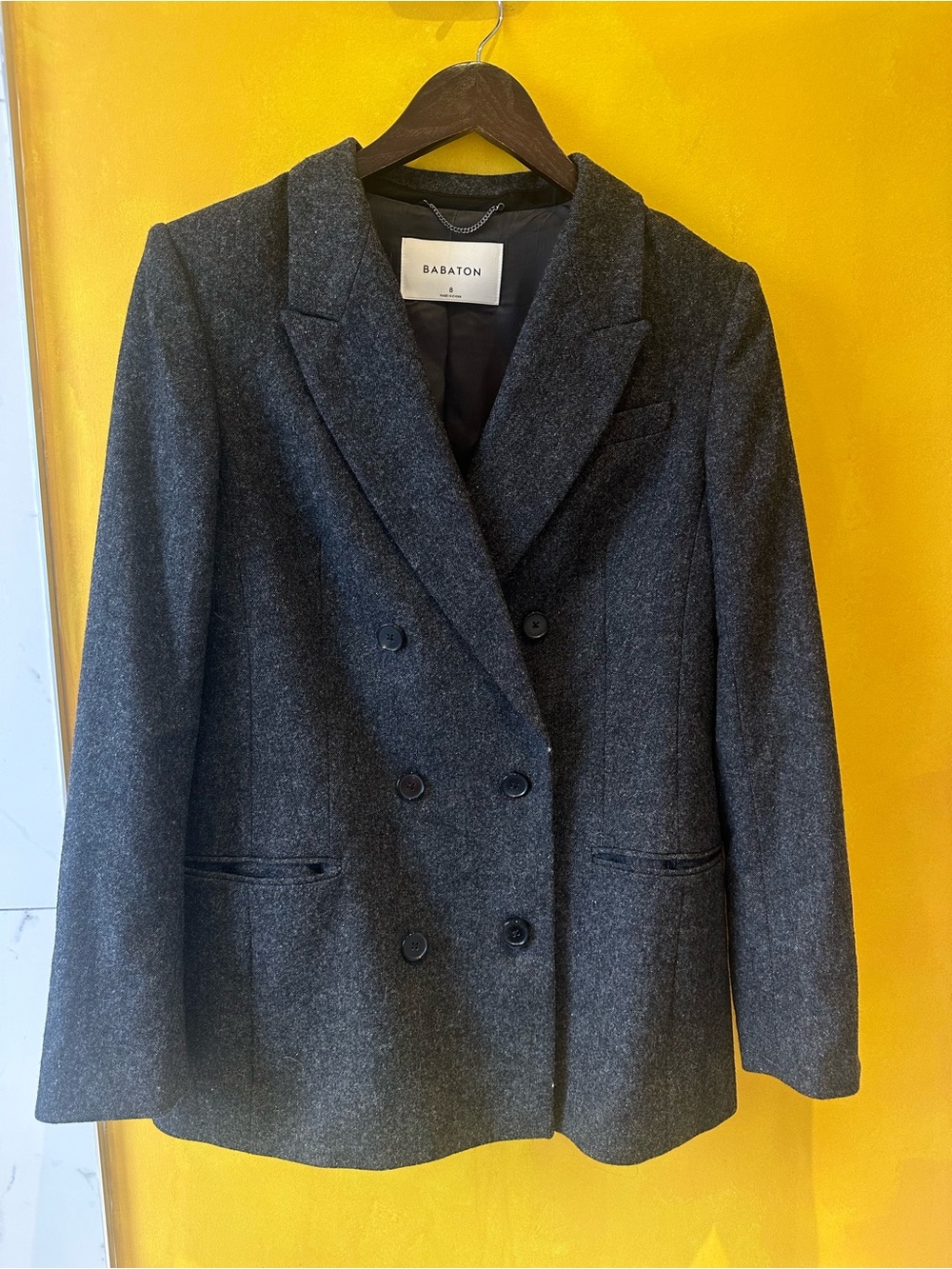 Babaton Dark Gray Double-Breasted Wool Blazer